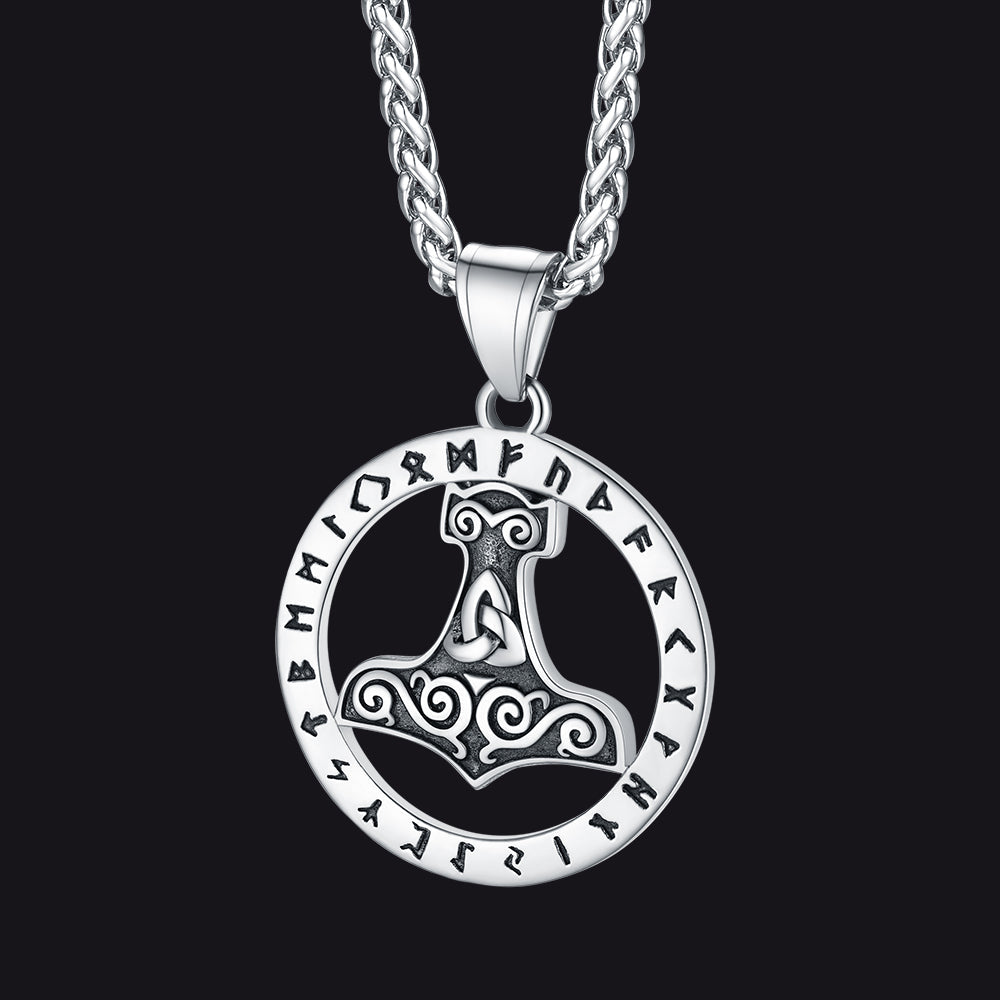Viking Thor's Hammer Rune Pendant Necklace for