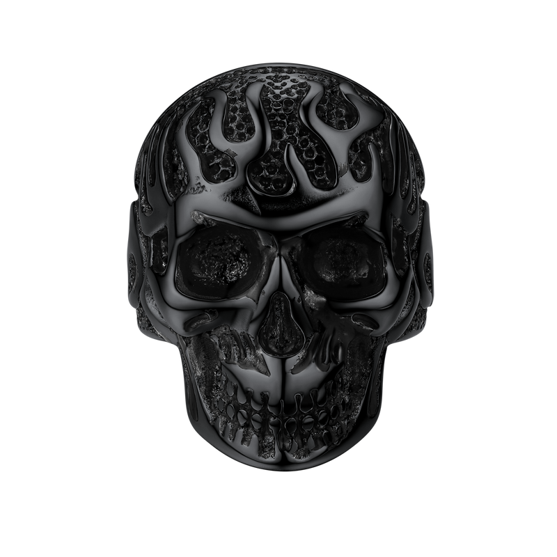 Gothic Fire Flaming Skull Stainless Steel Ring for
