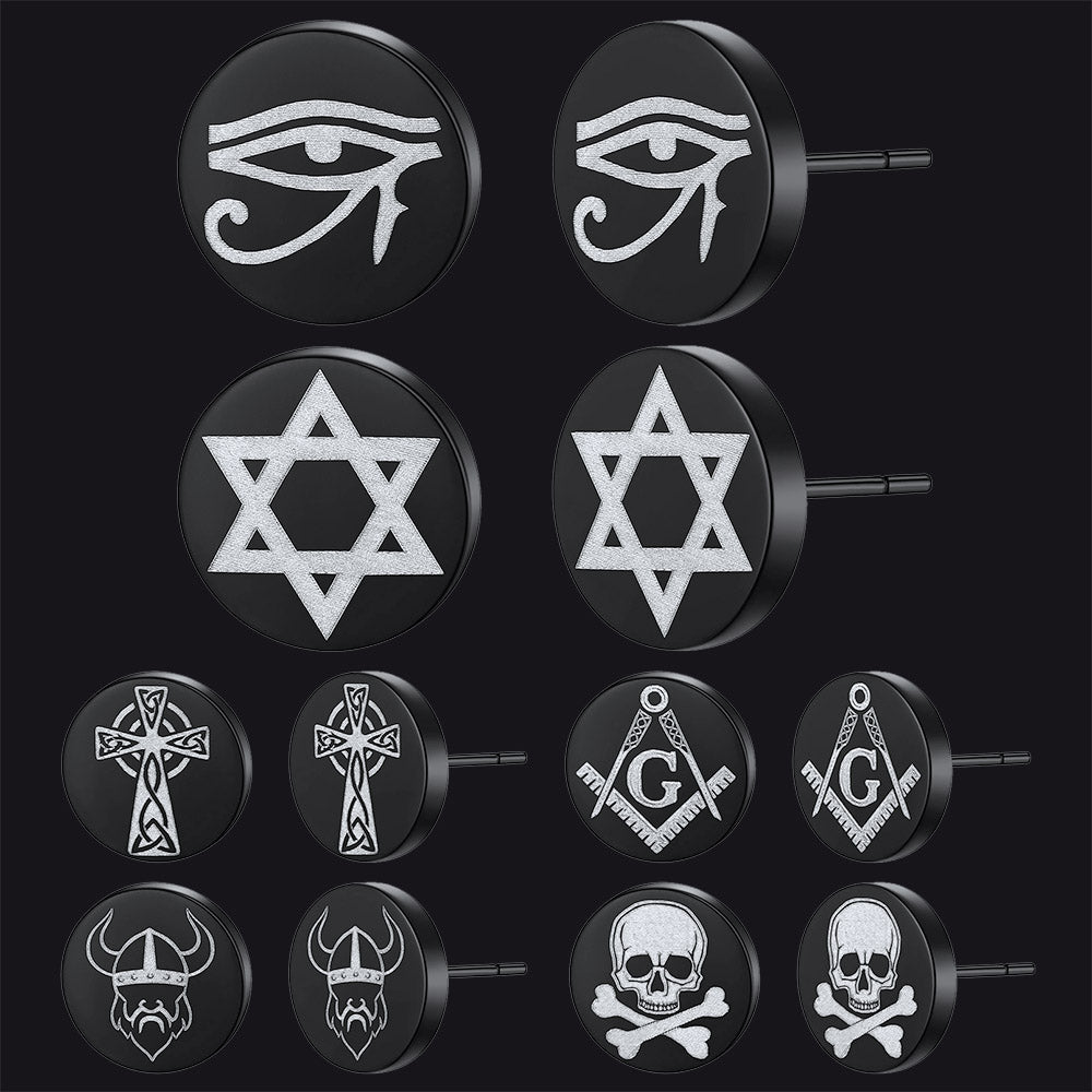 Religious Black Stud Earrings Set for 6 Pairs