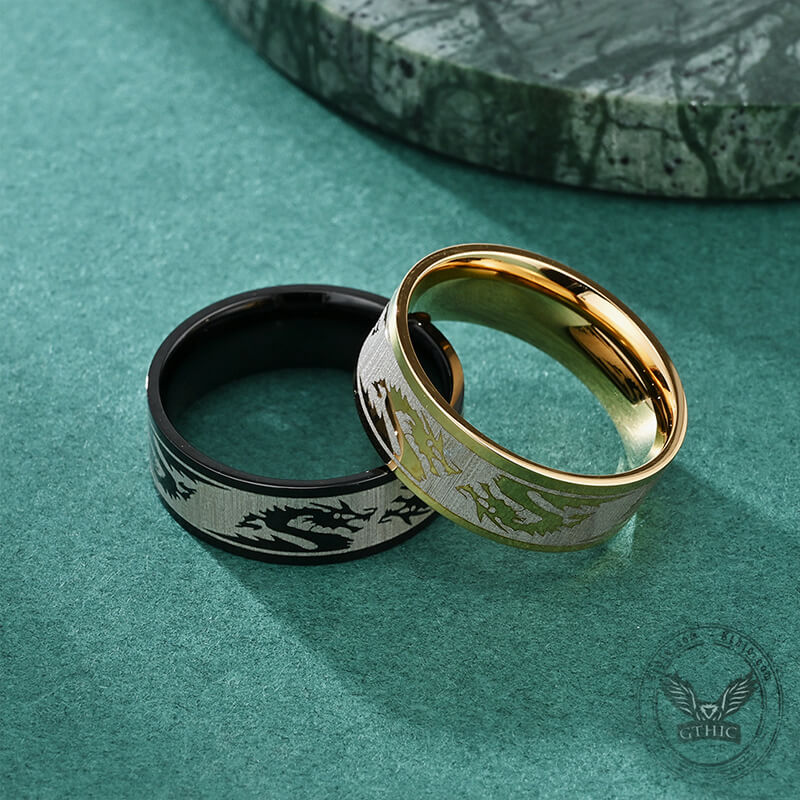 8 Mm Dragon Shadow Stainless Steel Ring