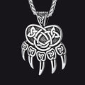 Viking Bear Paw Necklace With Celtic Knot for