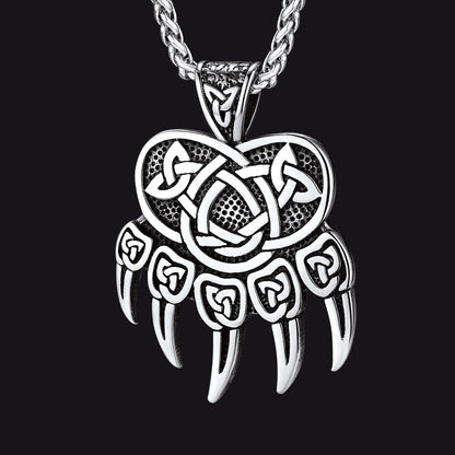Viking Bear Paw Necklace With Celtic Knot for