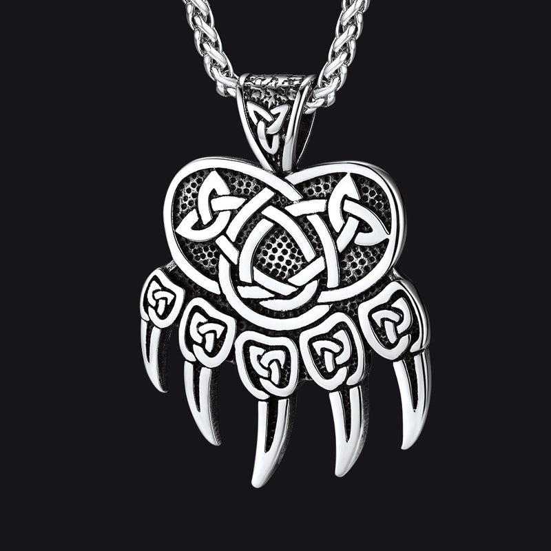 Viking Bear Paw Necklace With Celtic Knot for