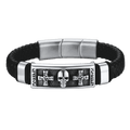 Gothic Black Skull Braided Leather Bracelet for Son Grandson