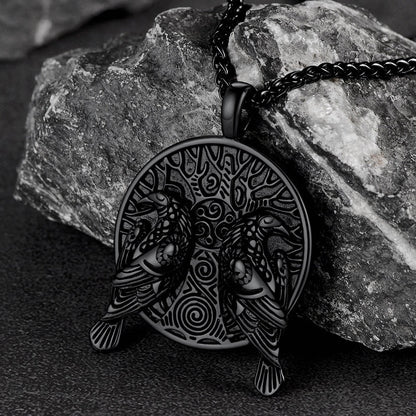 Viking Huginn and Muninn Ravens Coin Necklace for