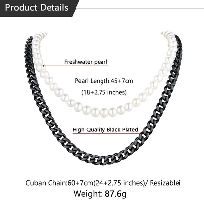 Freshwater Pearl & Cuban Link Chain Necklace for
