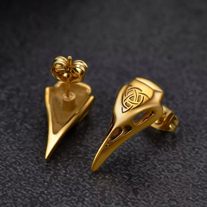 Viking Raven Skull Earrings Studs With Celtic Knot for