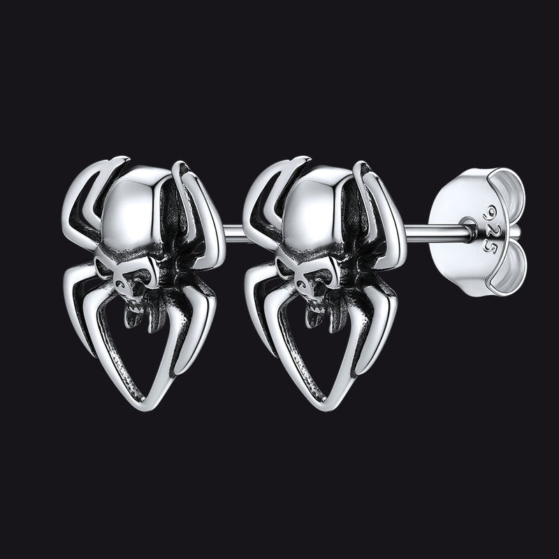 Spider Skull Stud Earrings in Sterling Silver Halloween Gift