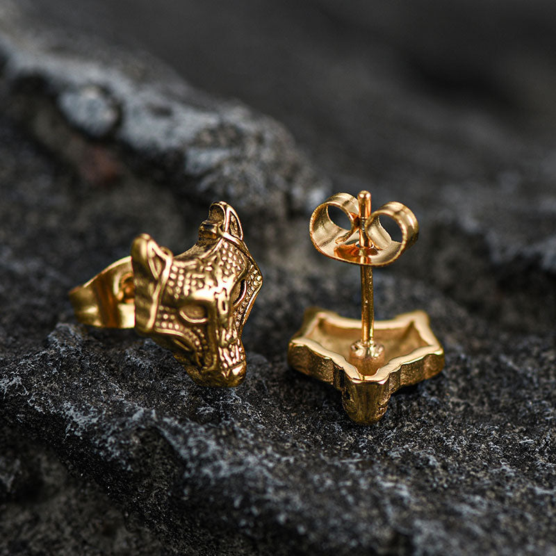 Viking Celtic Wolf Head Stud Earrings for Stainless Steel