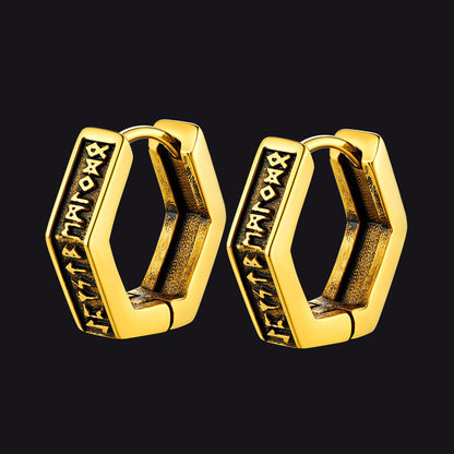 Viking Hexagon Runes Hoop Earrings for