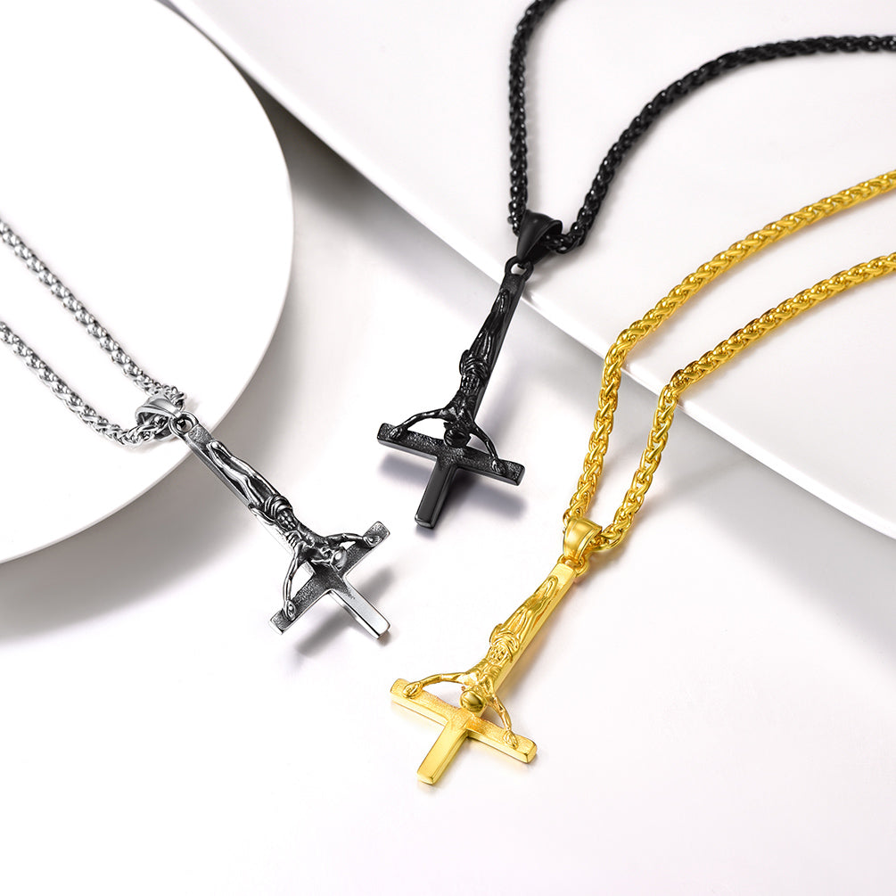 Unside Down Cross Crucifix Necklace Pendant for