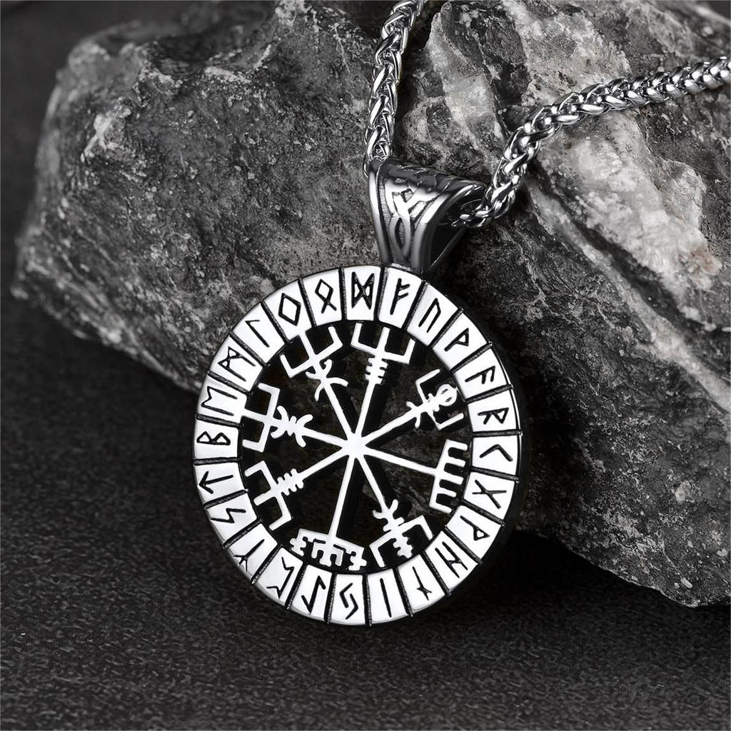 Viking Runes Vegvisir Compass Necklace Pendant for
