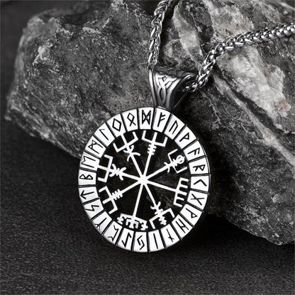 Viking Runes Vegvisir Compass Necklace Pendant for