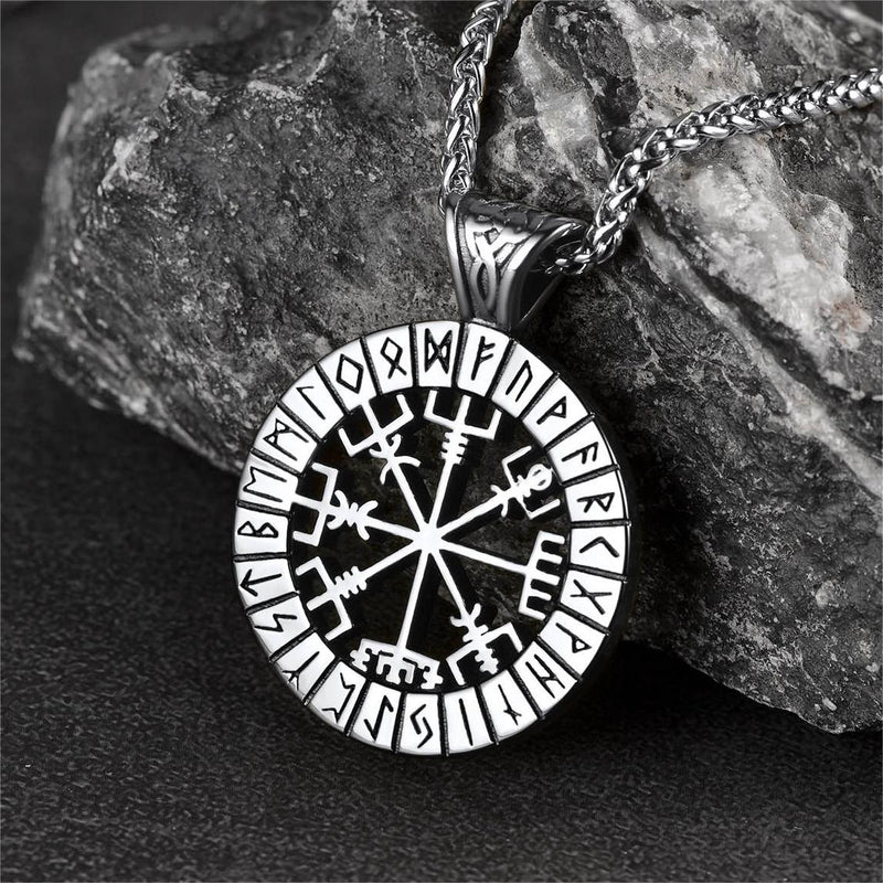 Viking Runes Vegvisir Compass Necklace Pendant for