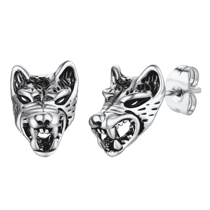Viking Wolf Stud Earrings for
