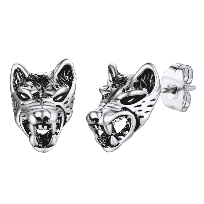Viking Wolf Stud Earrings for