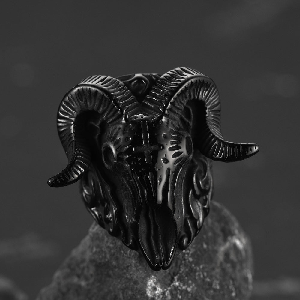 Faithheart Stainless Steel Satan Baphomet Goat Ring for