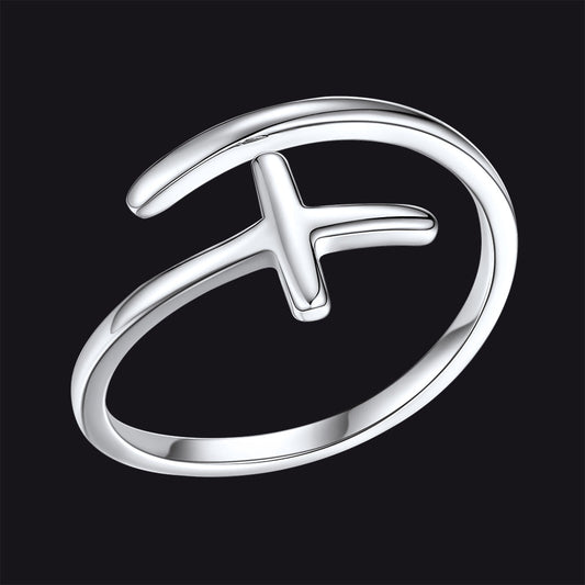 Sterling Silver Sideways Cross Ring Adjustable Open Ring for