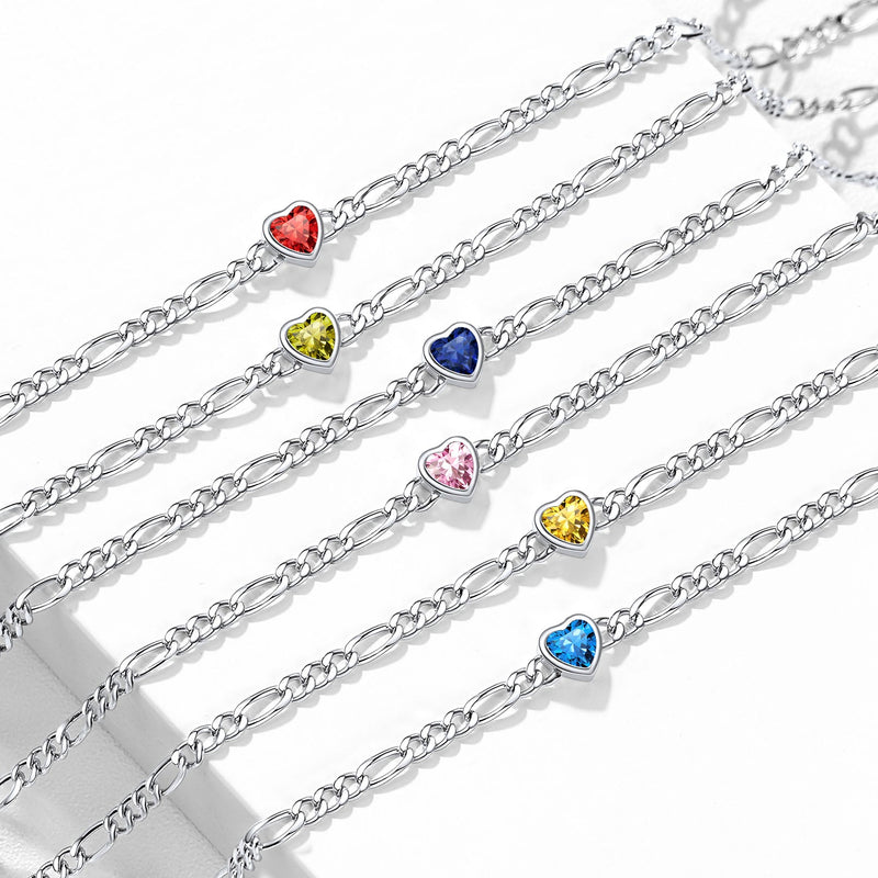 Personalized Sterling Silver Birthstone Dainty Heart Anklet for