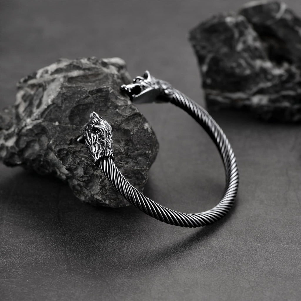 Viking Wolf Head Arm Ring Cuff Bracelet for