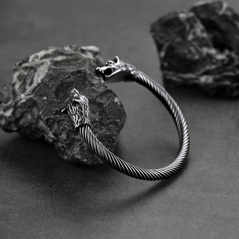 Viking Wolf Head Arm Ring Cuff Bracelet for