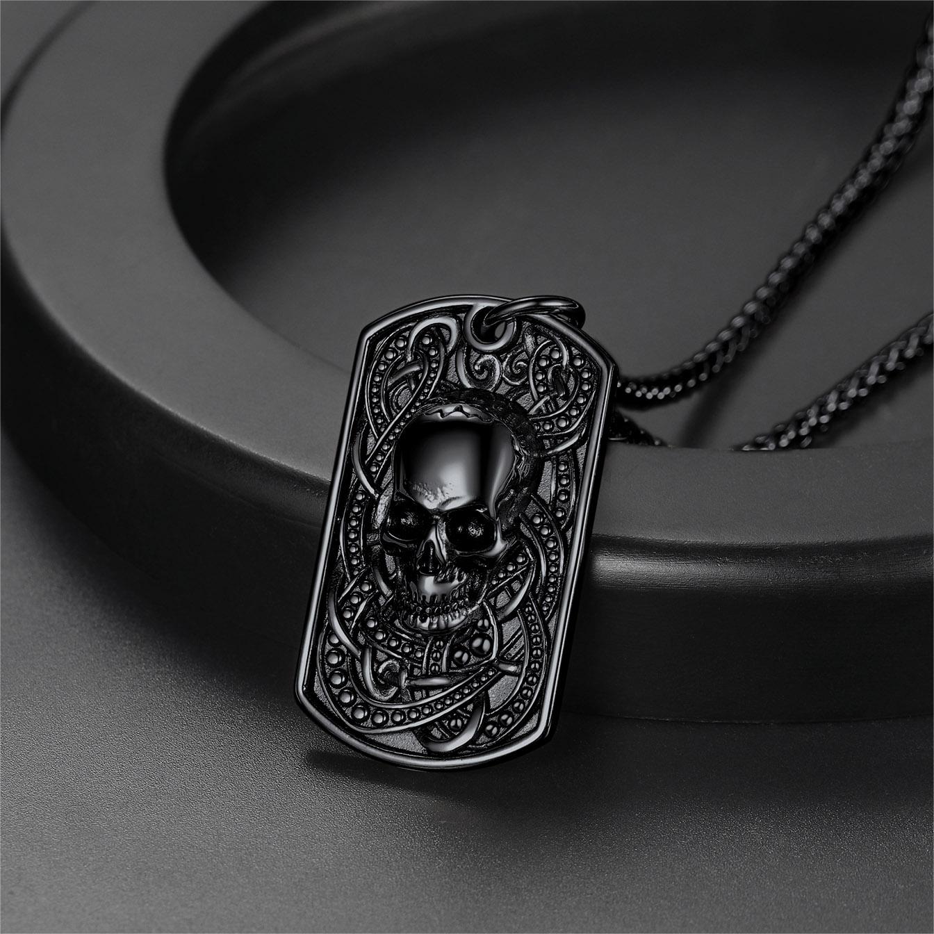 Gothic Skull Dog Tag Pendant Necklace for