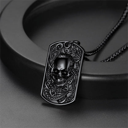 Gothic Skull Dog Tag Pendant Necklace for