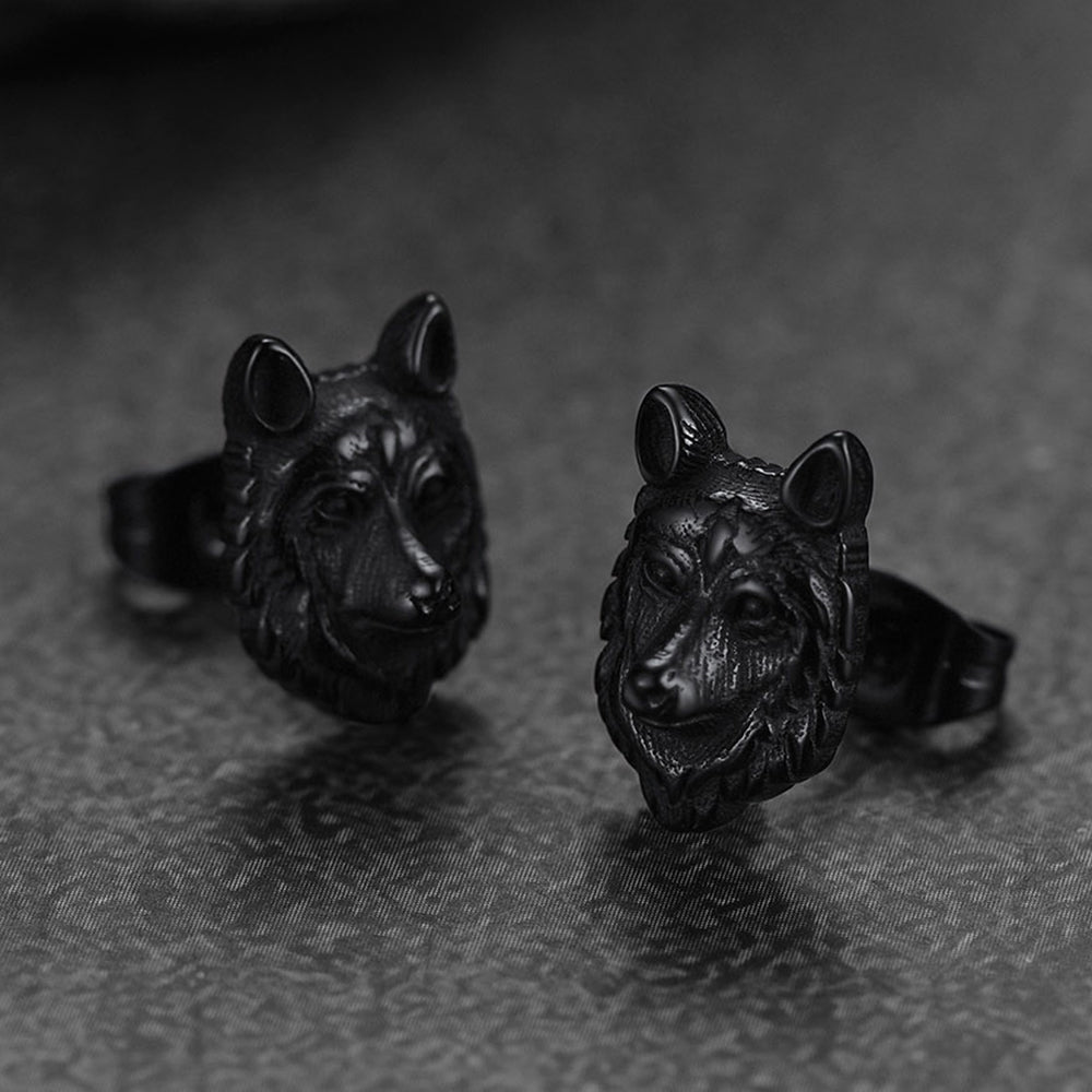 Norse Viking Wolf Stud Earrings for