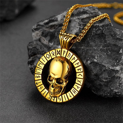 Flash Viking Runes Skull Necklace for