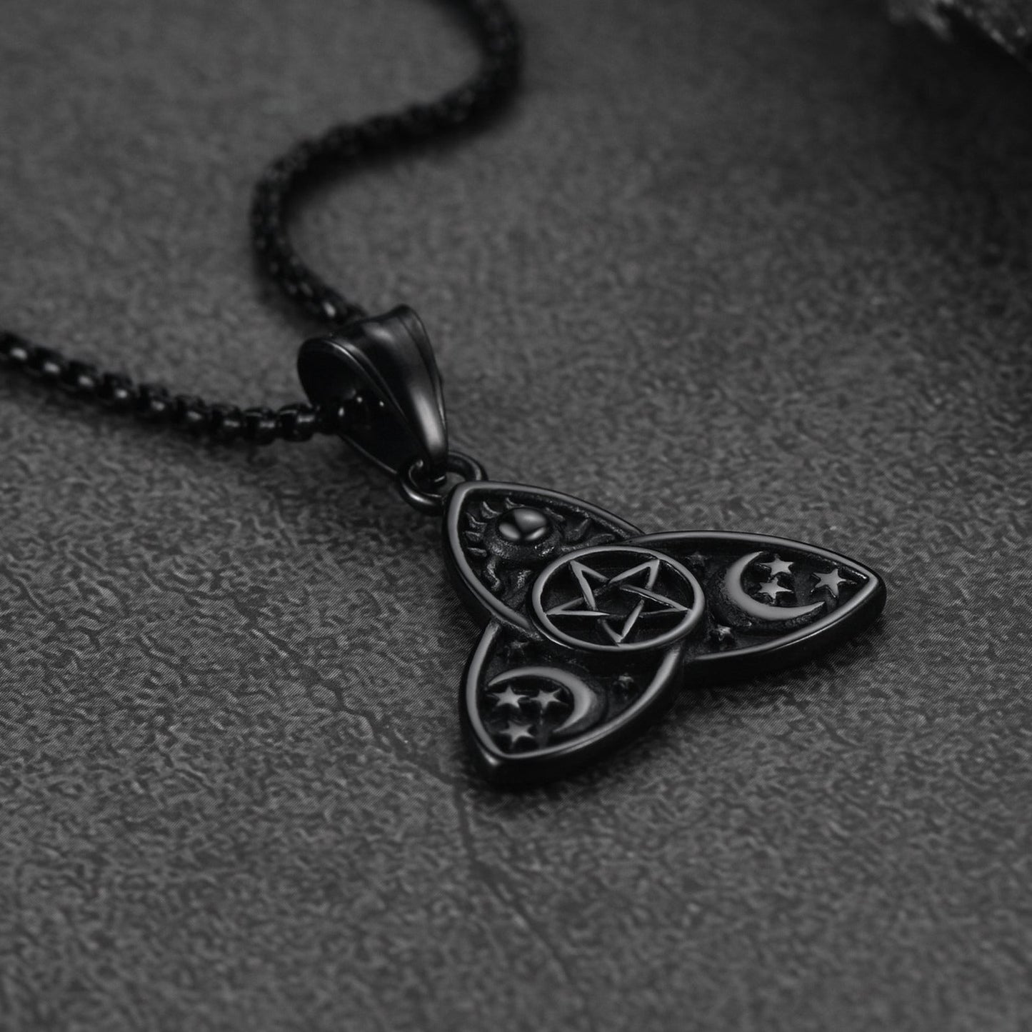 Triple Moon Goddess Pentagram Necklace for