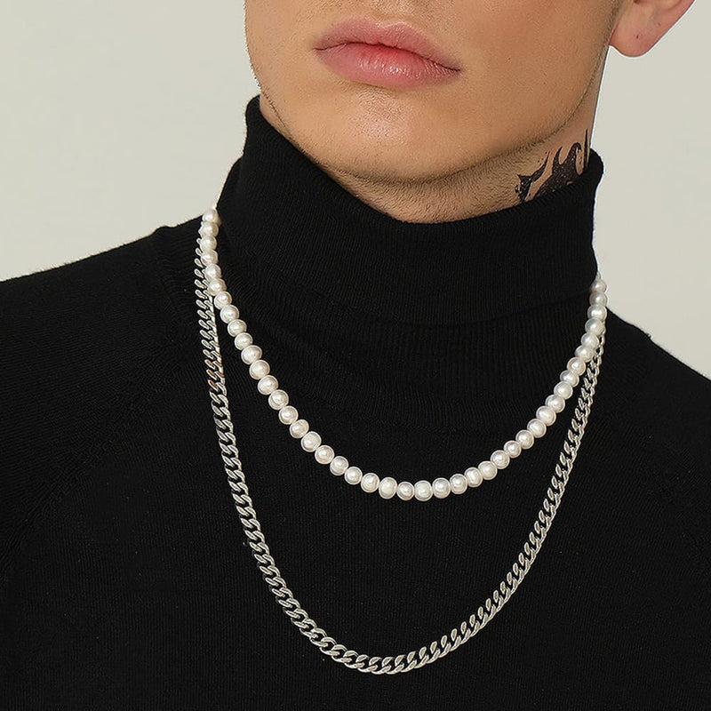 Freshwater Pearl & Cuban Link Chain Necklace for
