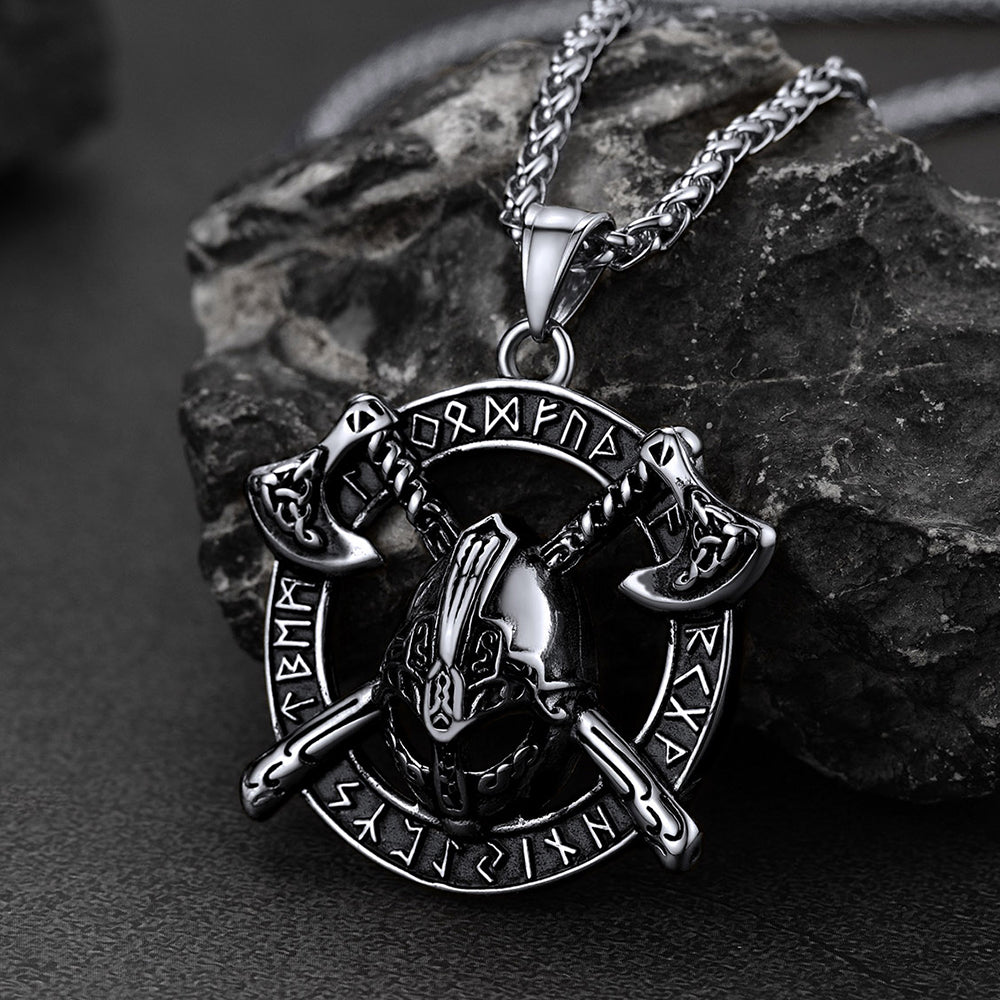 Flash Viking Axe Helmet Pendant Necklace for With Runes