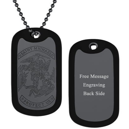 Engraved Military Saint Michael Necklace Dog Tag for