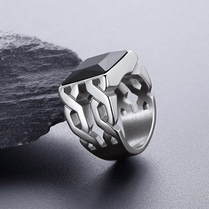 Celtic Black Onyx Signet Ring in Stainless Steel for