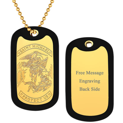 Engraved Military Saint Michael Necklace Dog Tag for