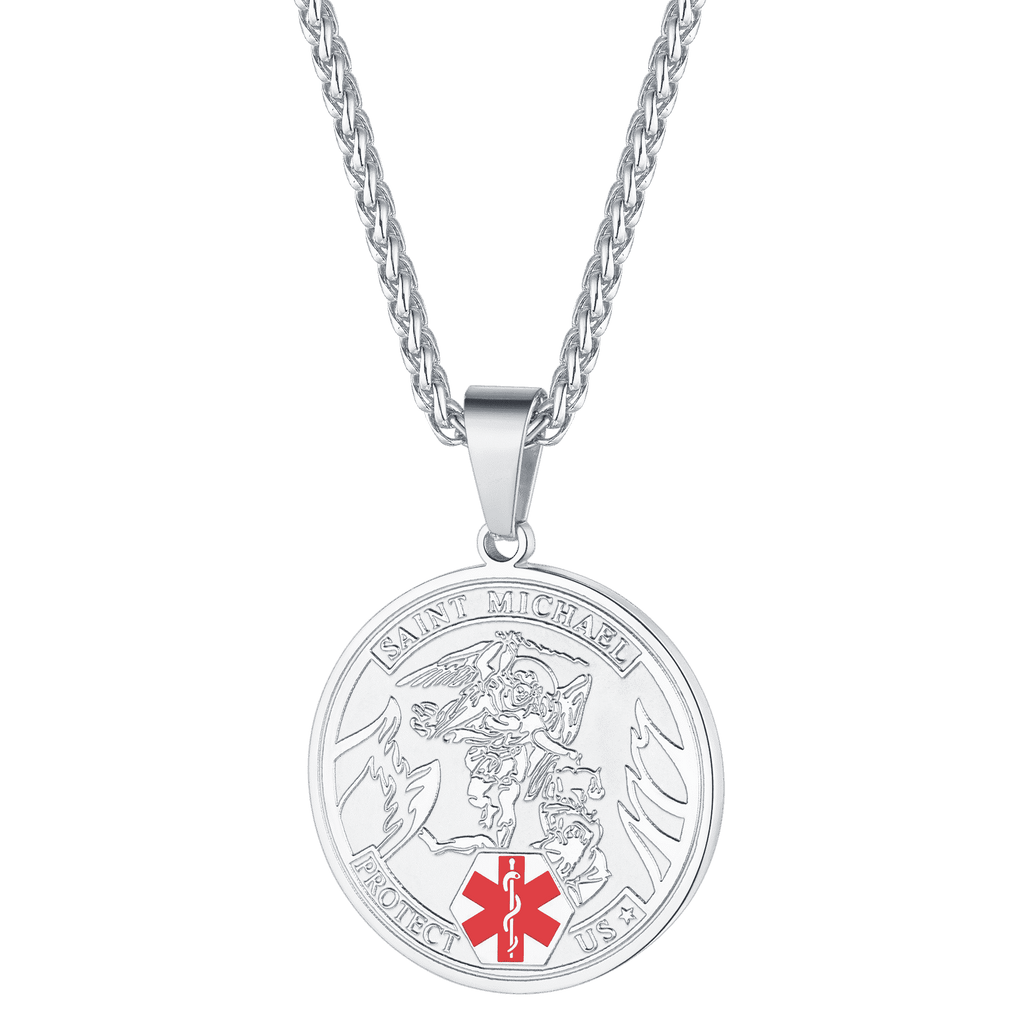Engraved Saint Michael Medical Alert Id Pendant Necklace