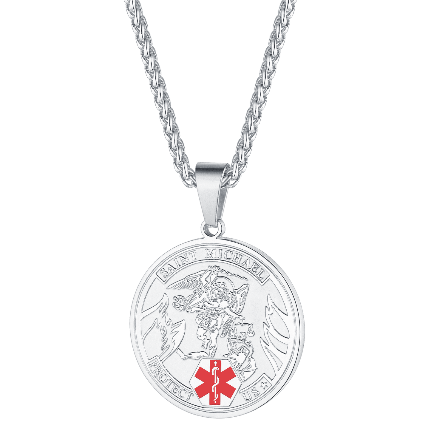 Engraved Saint Michael Medical Alert Id Pendant Necklace
