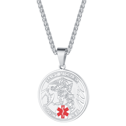 Engraved Saint Michael Medical Alert Id Pendant Necklace