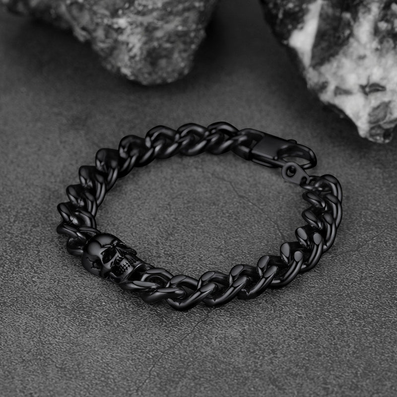 Gothic Heavy Cuban Chain Skull Bracelet for in Stainless Steel