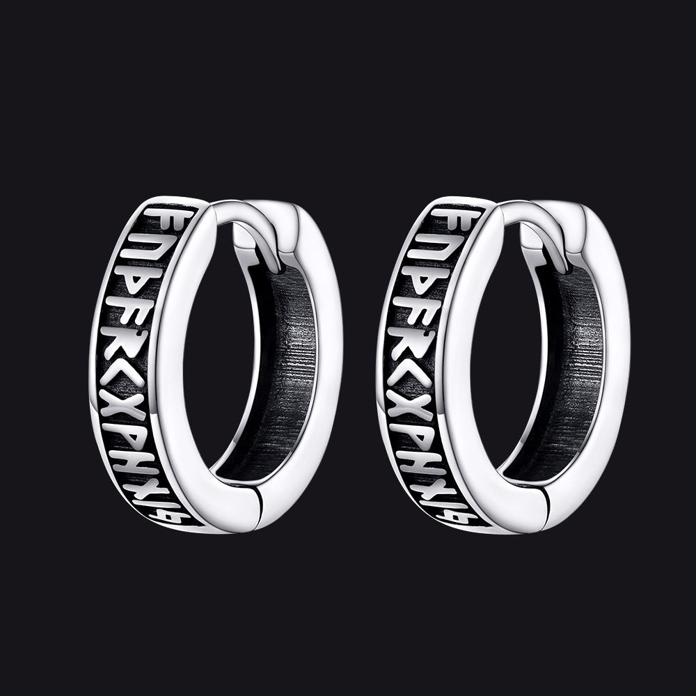 Norse Viking Runes Hoop Huggie Earrings for