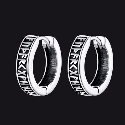 Norse Viking Runes Hoop Huggie Earrings for