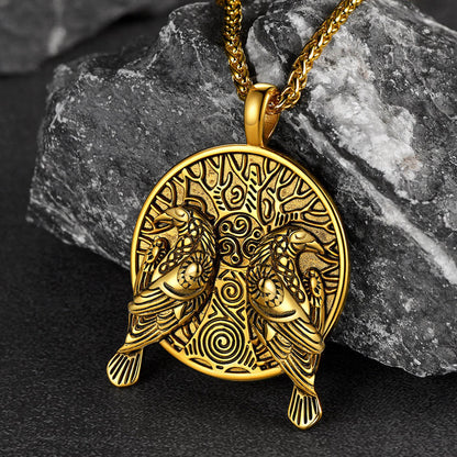 Viking Huginn and Muninn Ravens Coin Necklace for