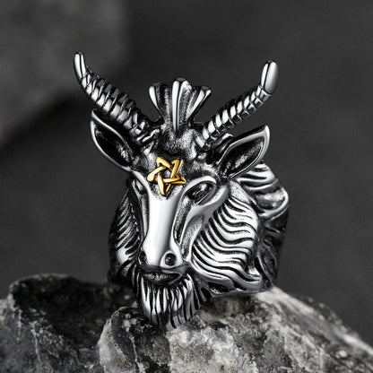 Satanic Baphomet Goat Ring for With Pentagram