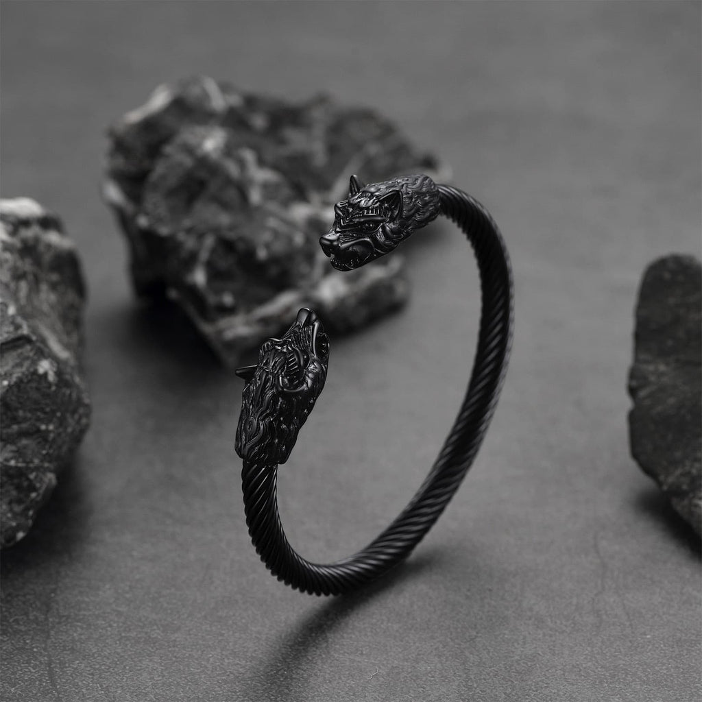 Viking Wolf Head Arm Ring Cuff Bracelet for