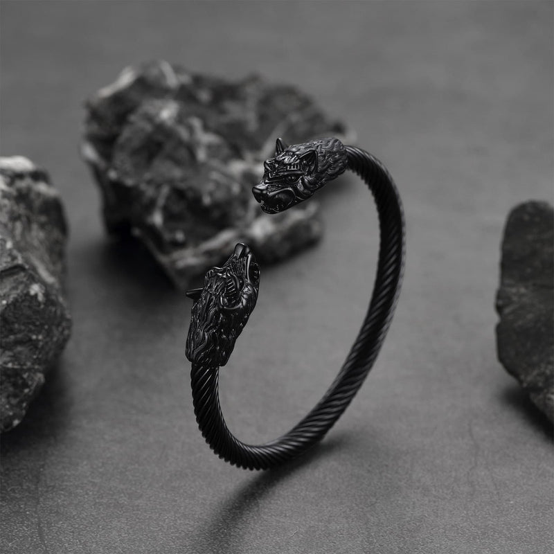 Viking Wolf Head Arm Ring Cuff Bracelet for