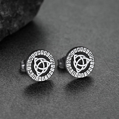 Viking Celtic Knot With Rune Stud Earrings for