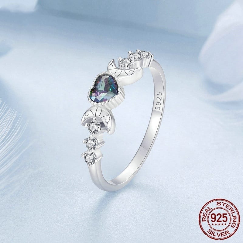Triple Moon Crystal Heart Ring