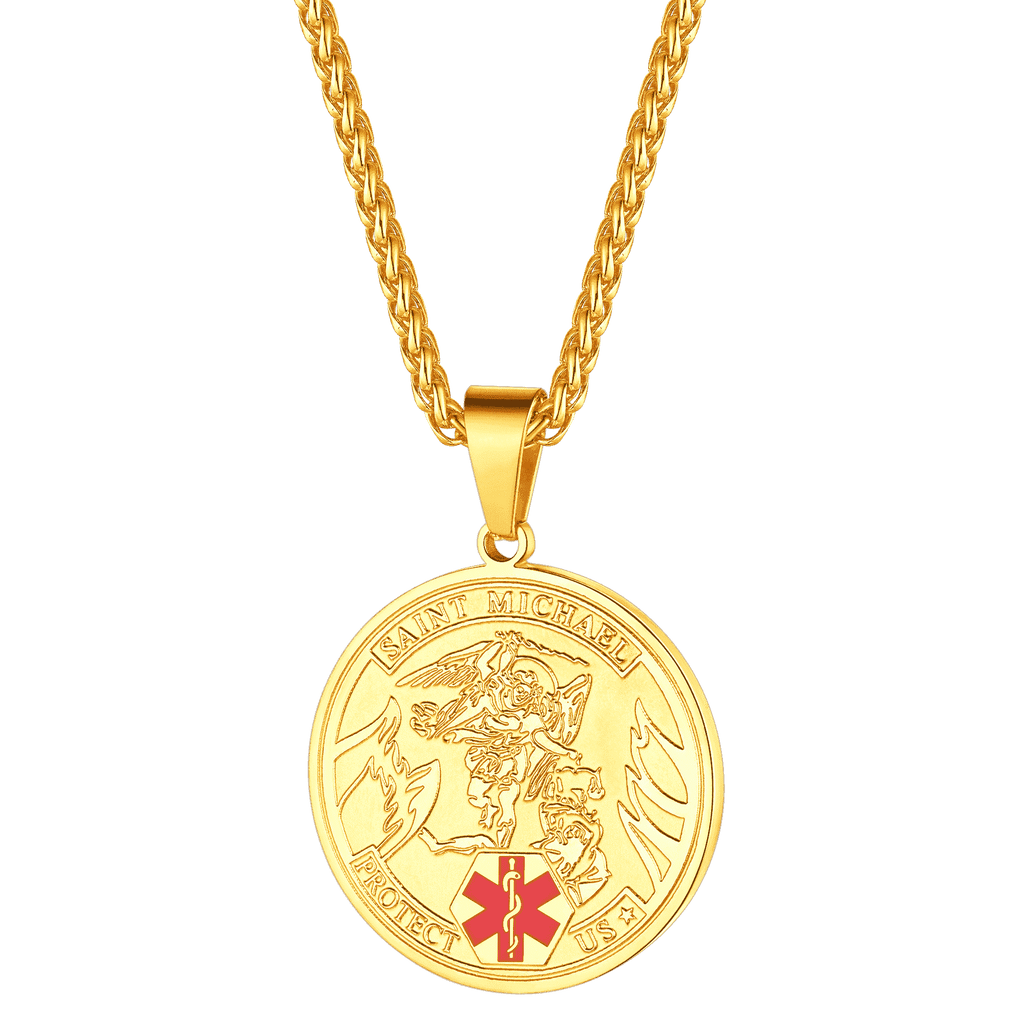 Engraved Saint Michael Medical Alert Id Pendant Necklace