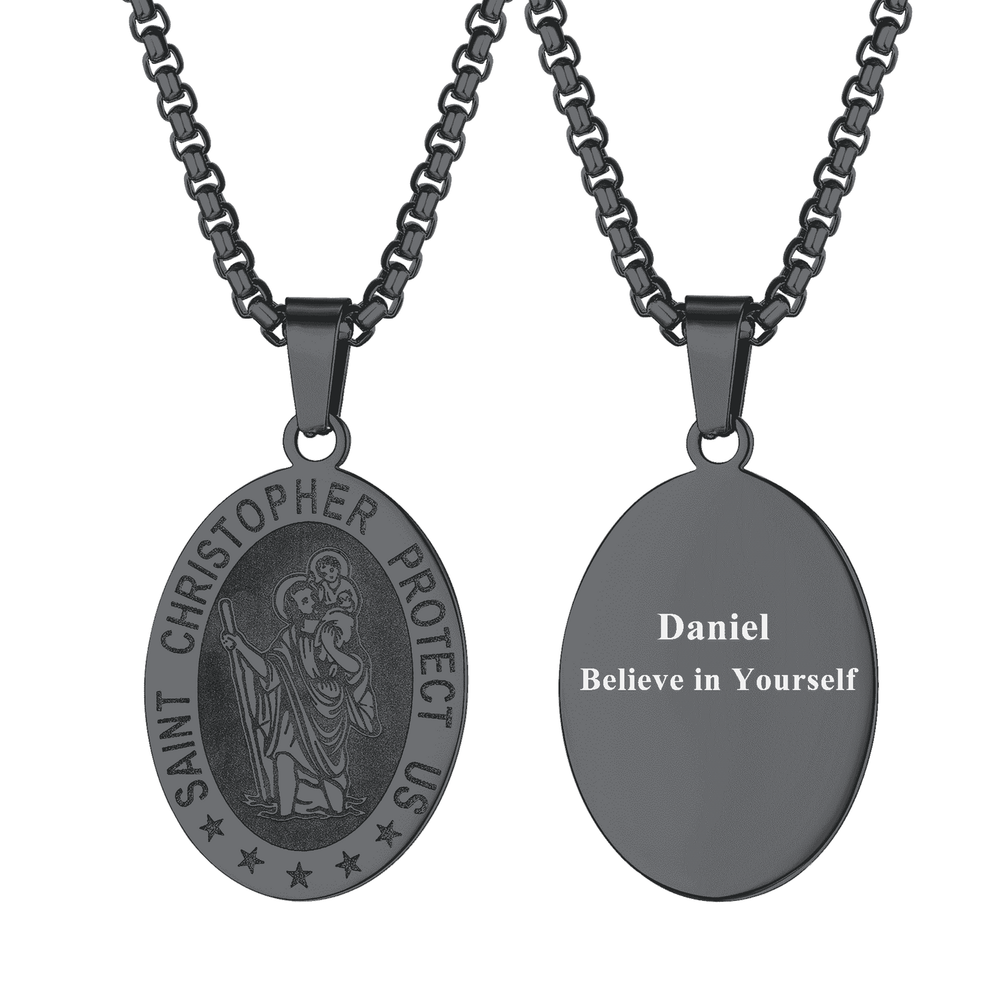 Oval Christian Saint Christopher Protection Medal Necklace for