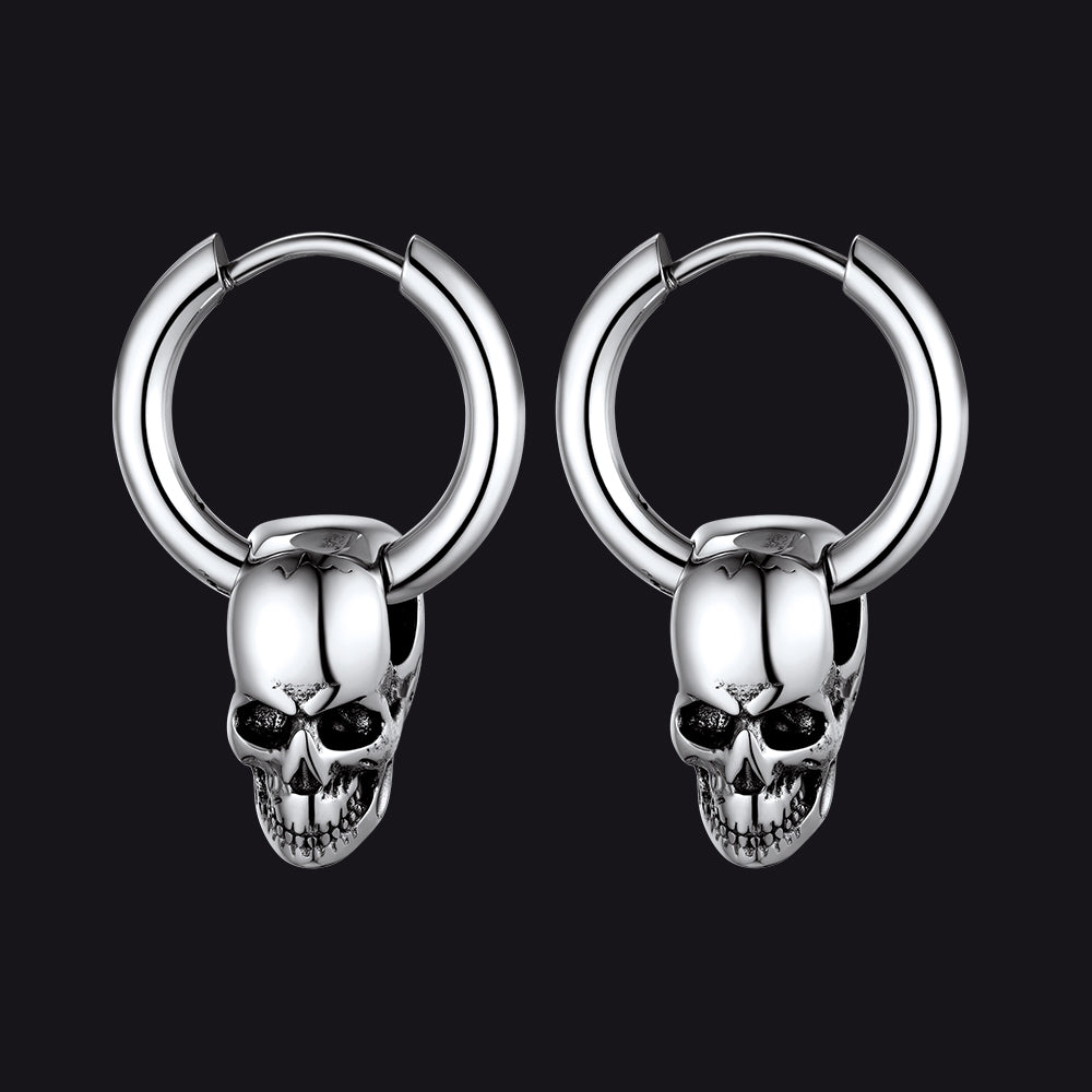 Cool Skull Hoop Dangle Earrings for